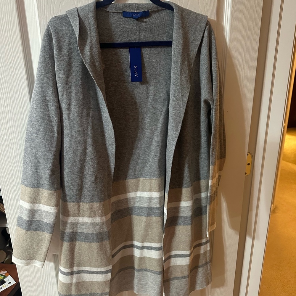 Apt. 9 Women's Gray and Tan Striped Cardigan